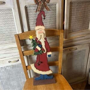 Handmade painted folk art wooden Santa figure 24"standing free Christmas decor